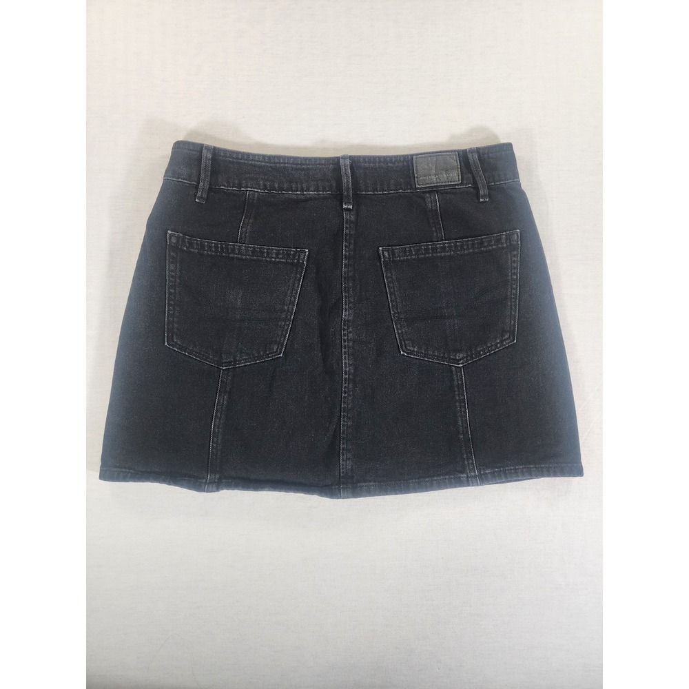 American Eagle Denim Skirt Womens 8 Black Button Front Mini A-Line Casual Jean - Picture 6 of 6